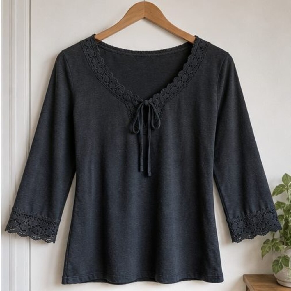 Charcoal Lace Trim Top